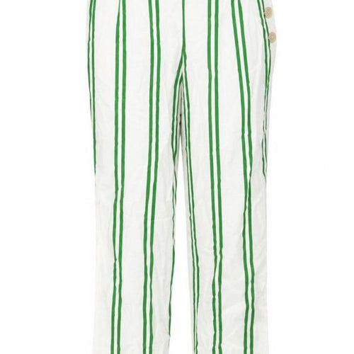 Topshop Womens White Striped Viscose Trousers Size 8 L24 in Regular Button