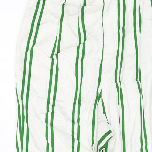 Topshop Womens White Striped Viscose Trousers Size 8 L24 in Regular Button