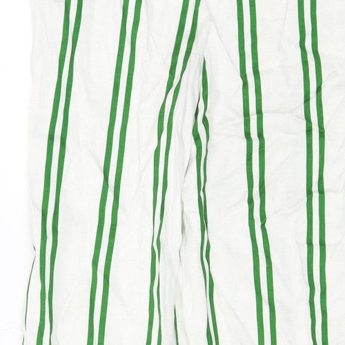 Topshop Womens White Striped Viscose Trousers Size 8 L24 in Regular Button