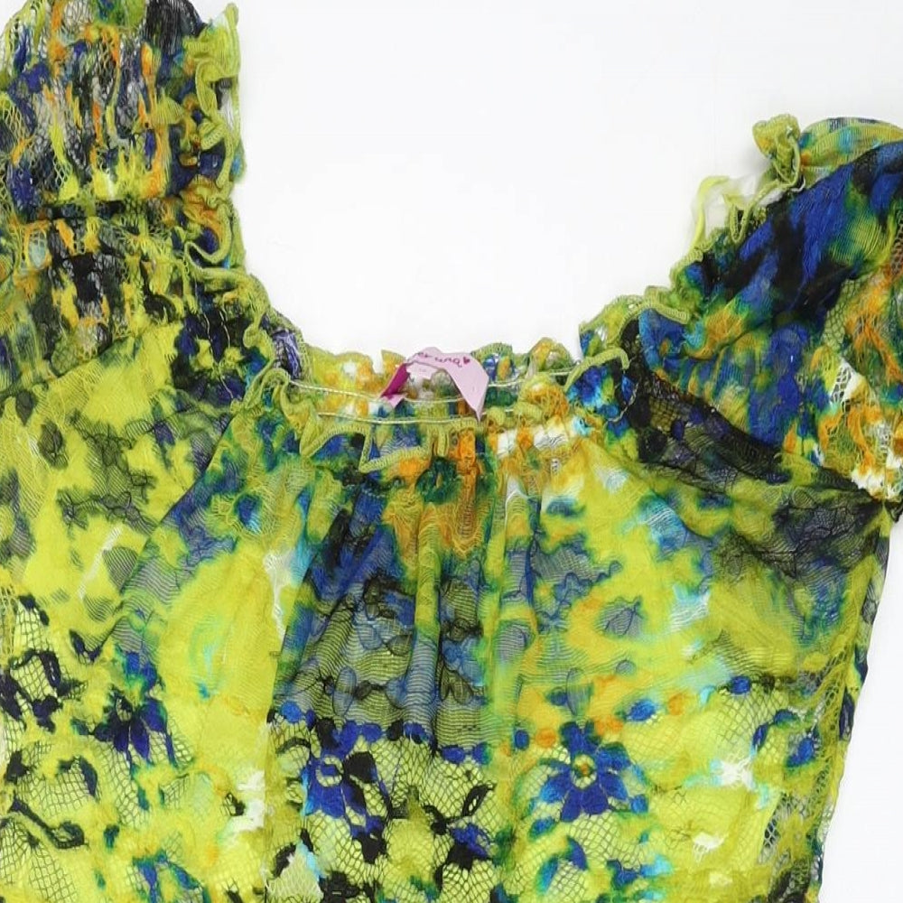 Per Una Womens Yellow Geometric Polyester Basic Blouse Size 12 Round Neck