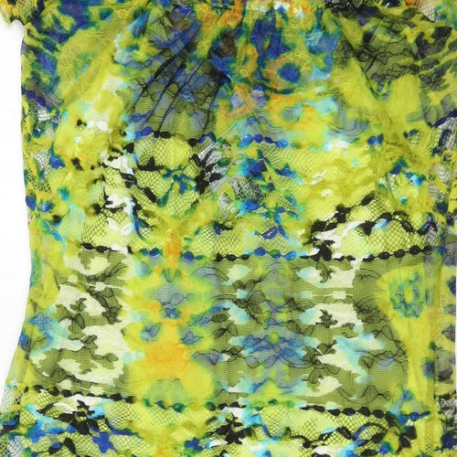 Per Una Womens Yellow Geometric Polyester Basic Blouse Size 12 Round Neck