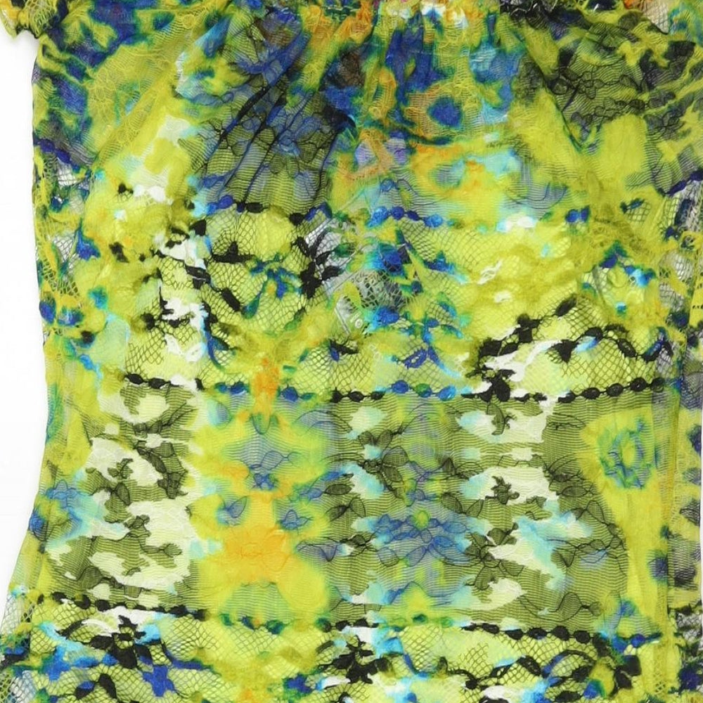 Per Una Womens Yellow Geometric Polyester Basic Blouse Size 12 Round Neck