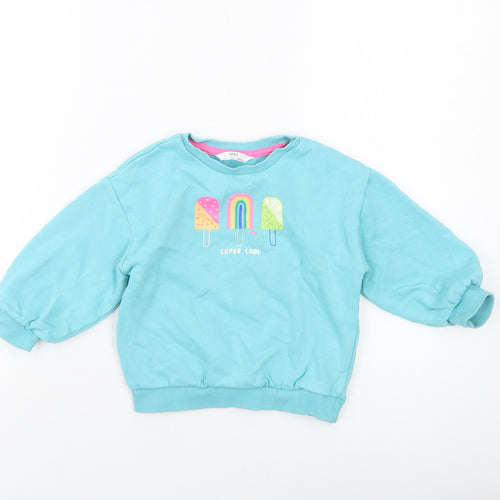 Marks and Spencer Girls Blue Cotton Pullover Sweatshirt Size 2-3 Years Pullover
