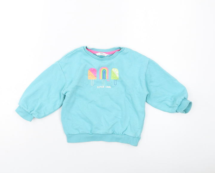 Marks and Spencer Girls Blue Cotton Pullover Sweatshirt Size 2-3 Years Pullover
