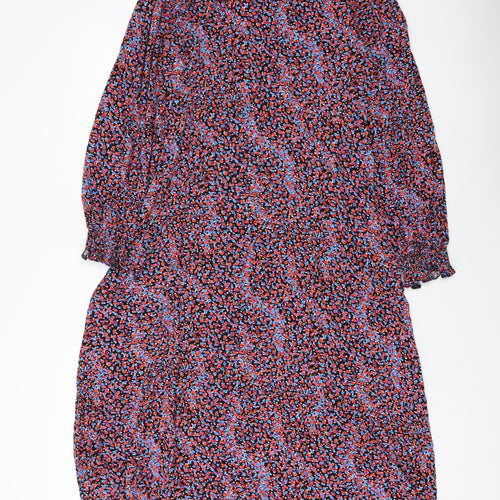M&Co Womens Multicoloured Floral Polyester A-Line Size 12 Mock Neck Button