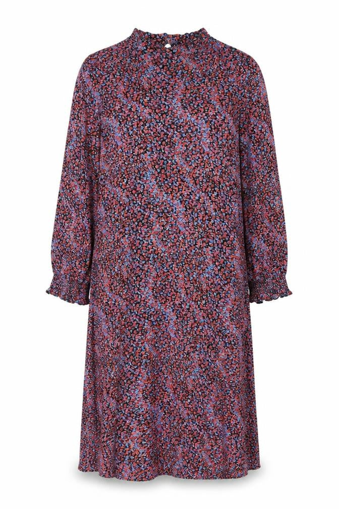 Front view of M&Co women’s multicoloured floral polyester a-line, size UK 12, mock neck button