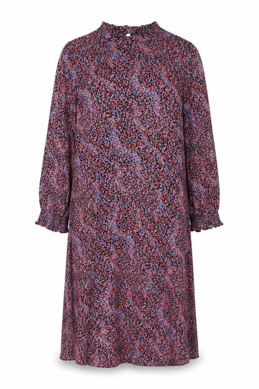 Front view of M&Co women’s multicoloured floral polyester a-line, size UK 12, mock neck button
