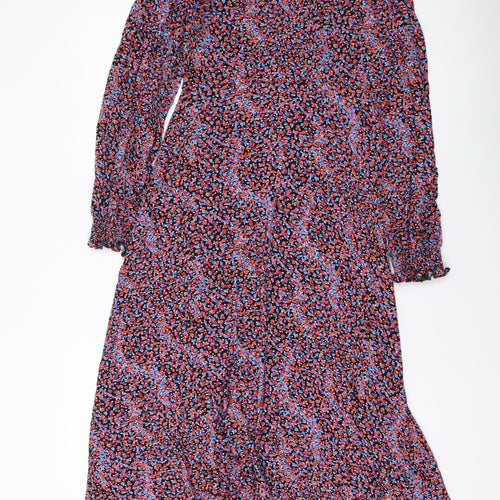 M&Co Womens Multicoloured Floral Polyester A-Line Size 12 Mock Neck Button