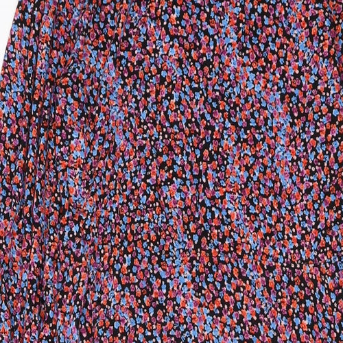 M&Co Womens Multicoloured Floral Polyester A-Line Size 12 Mock Neck Button