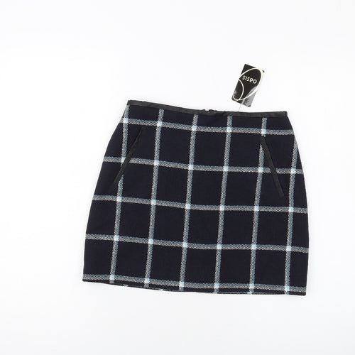 Oasis Womens Blue Plaid Polyester Mini Skirt Size 8 Zip