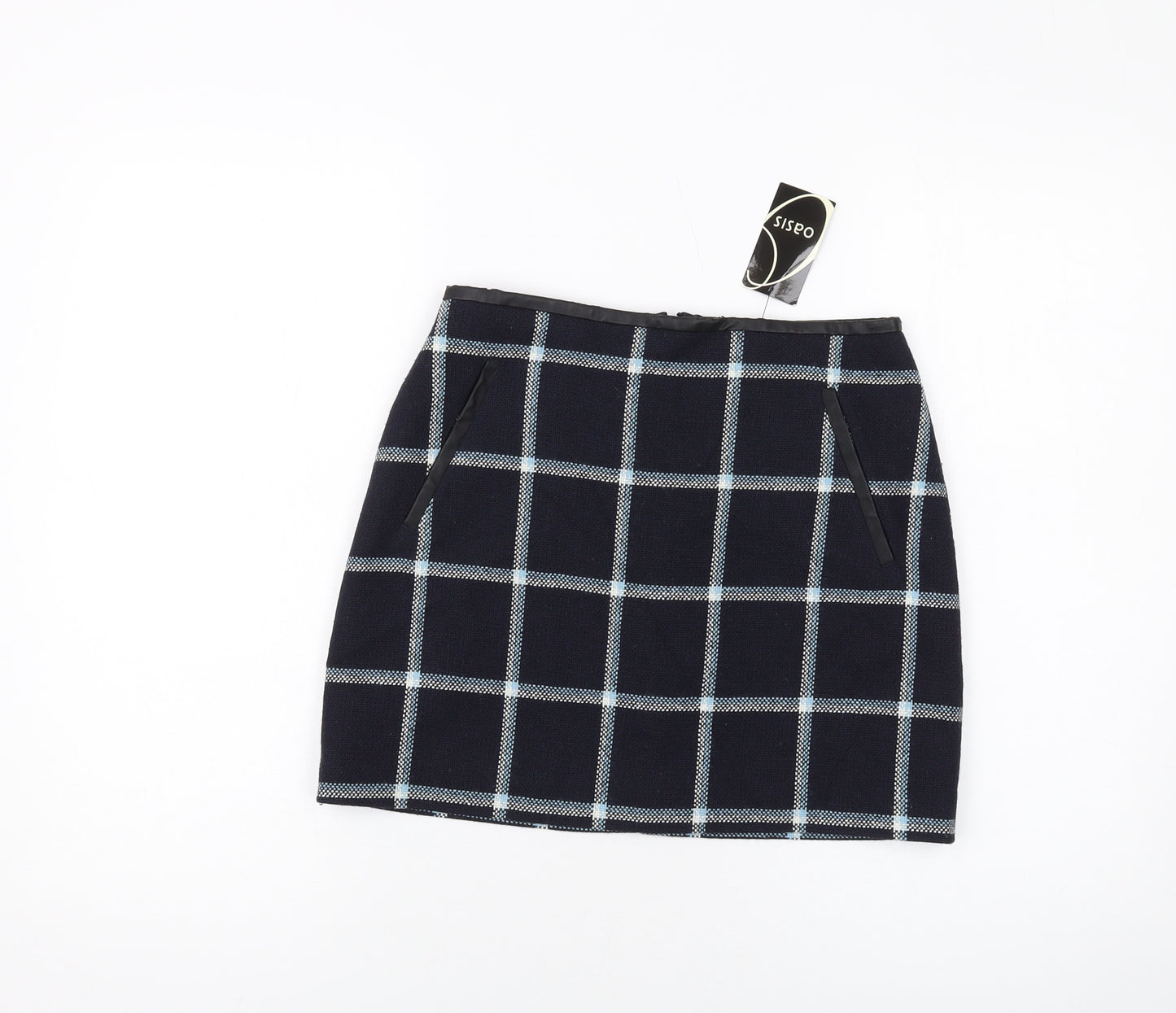 Oasis Womens Blue Plaid Polyester Mini Skirt Size 8 Zip