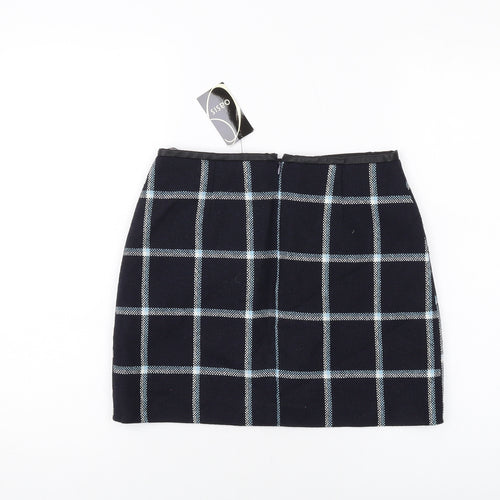 Oasis Womens Blue Plaid Polyester Mini Skirt Size 8 Zip