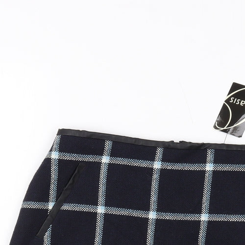 Oasis Womens Blue Plaid Polyester Mini Skirt Size 8 Zip