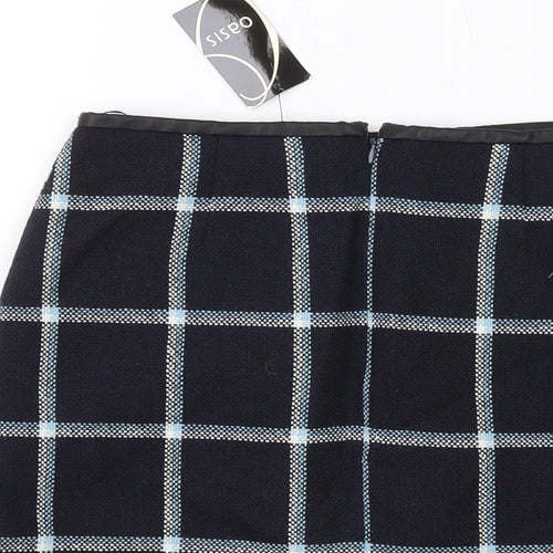 Oasis Womens Blue Plaid Polyester Mini Skirt Size 8 Zip