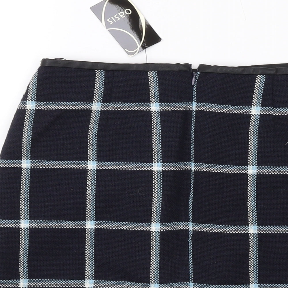 Oasis Womens Blue Plaid Polyester Mini Skirt Size 8 Zip