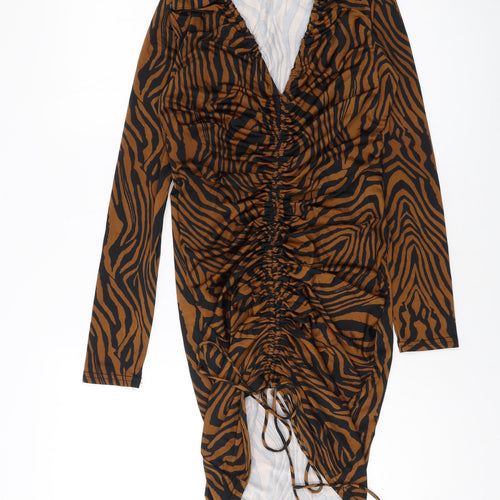 Giorgia Womens Brown Animal Print Polyester Bodycon Size M V-Neck Pullover