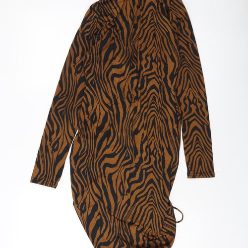 Giorgia Womens Brown Animal Print Polyester Bodycon Size M V-Neck Pullover