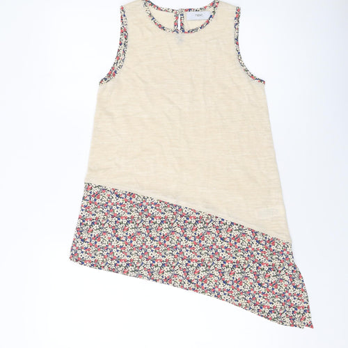 NEXT Womens Beige Floral Acetate Basic Tank Size 6 Round Neck