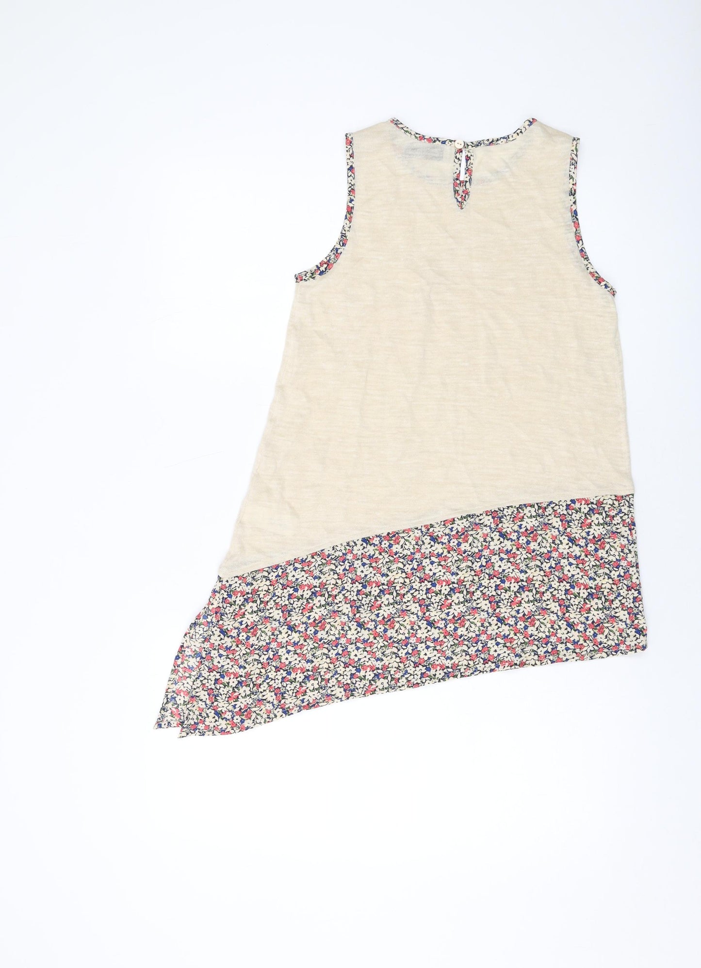NEXT Womens Beige Floral Acetate Basic Tank Size 6 Round Neck