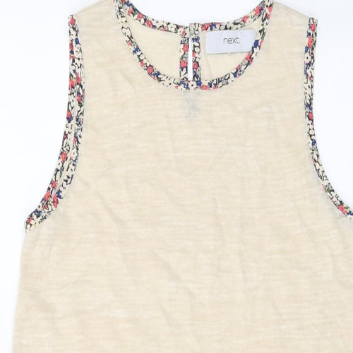 NEXT Womens Beige Floral Acetate Basic Tank Size 6 Round Neck