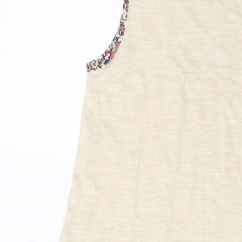 NEXT Womens Beige Floral Acetate Basic Tank Size 6 Round Neck