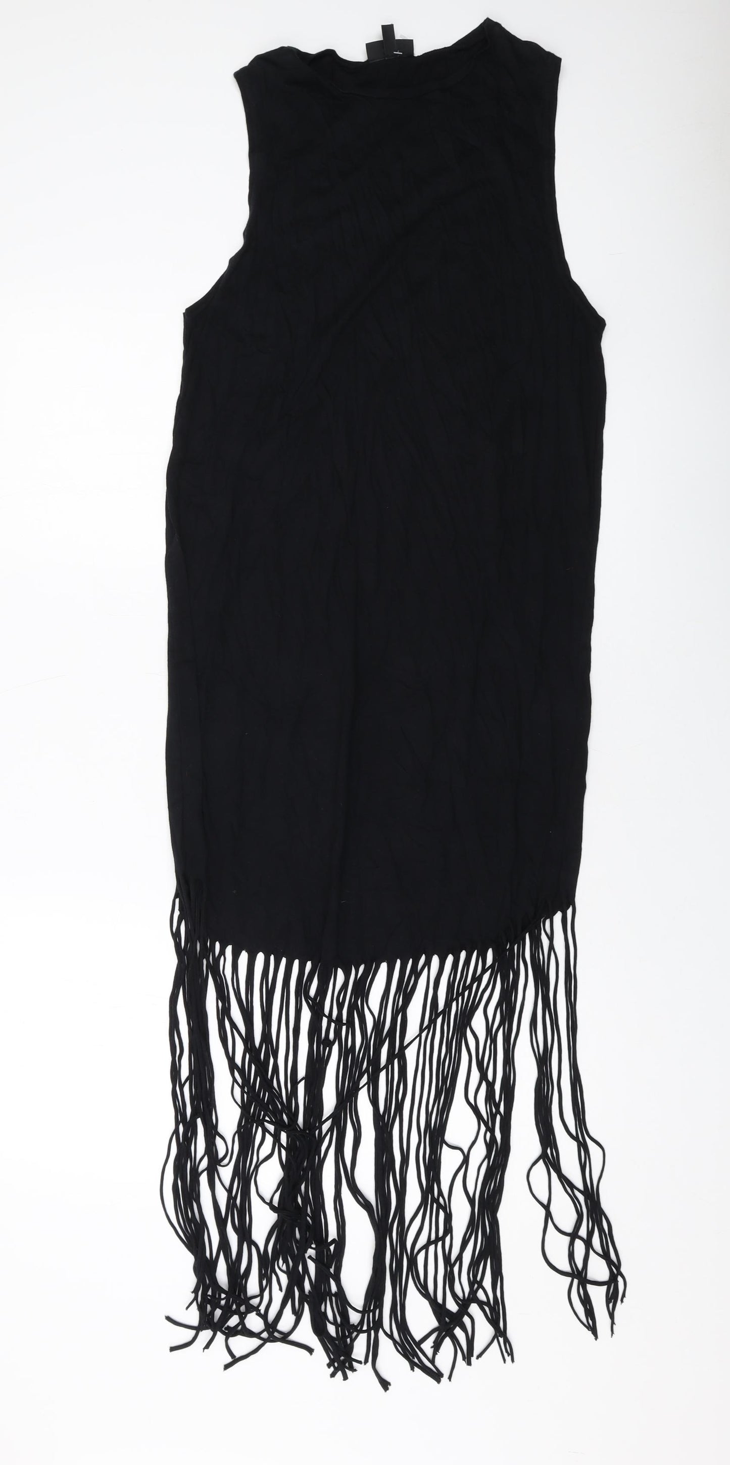 Topshop Womens Black Viscose Tank Dress Size 8 Round Neck Pullover