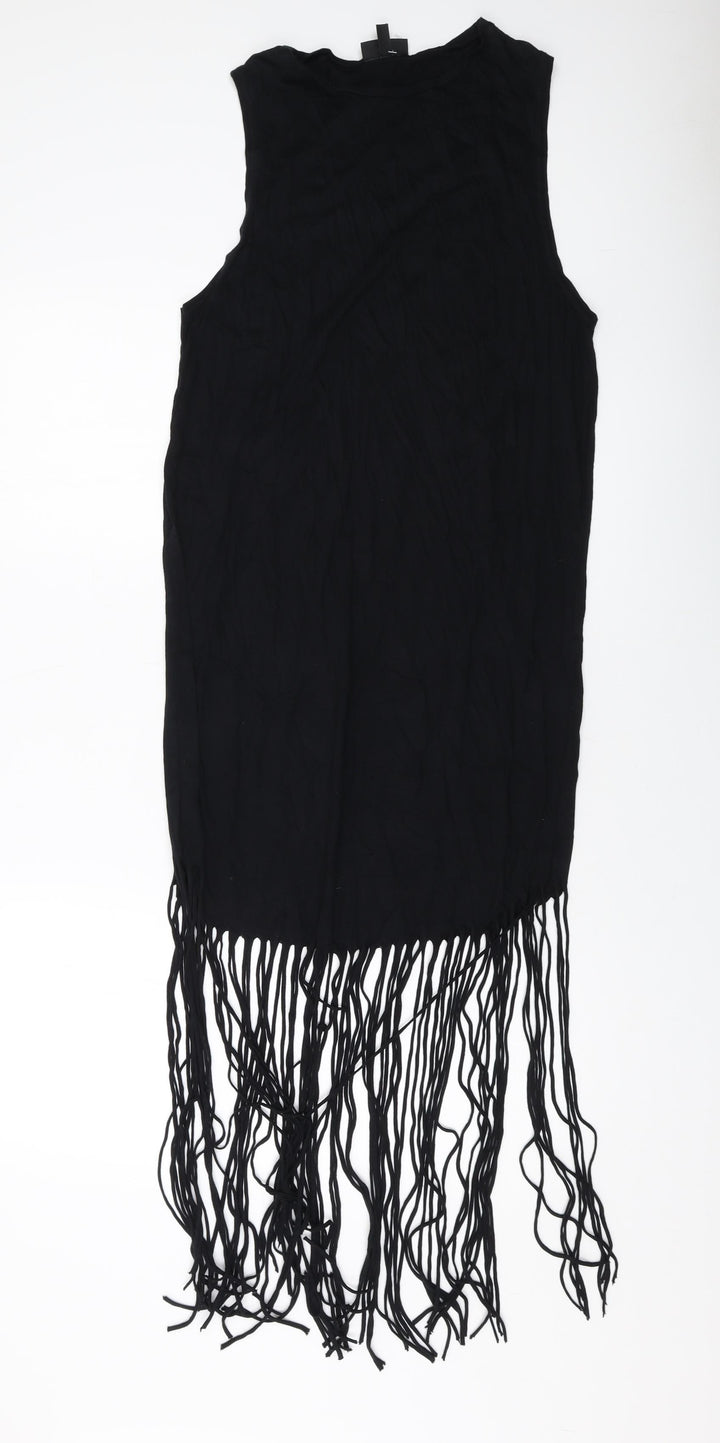 Topshop Womens Black Viscose Tank Dress Size 8 Round Neck Pullover
