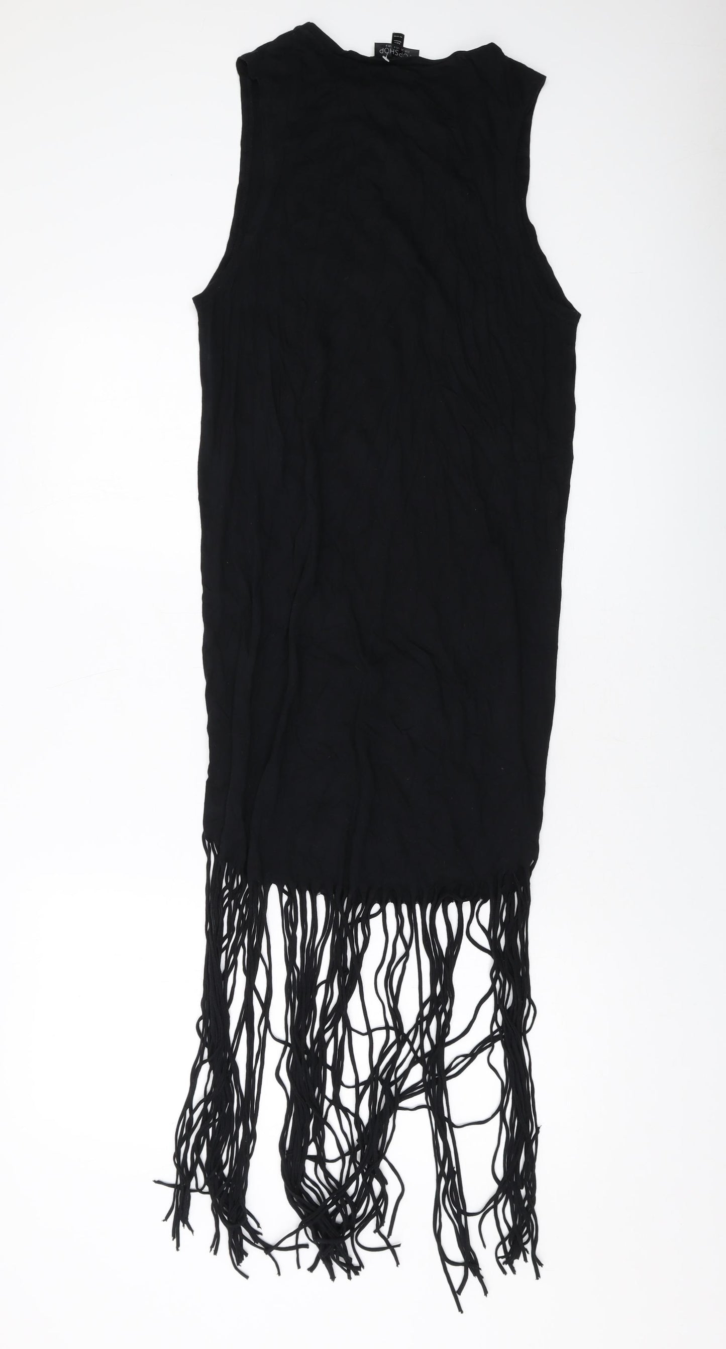 Topshop Womens Black Viscose Tank Dress Size 8 Round Neck Pullover