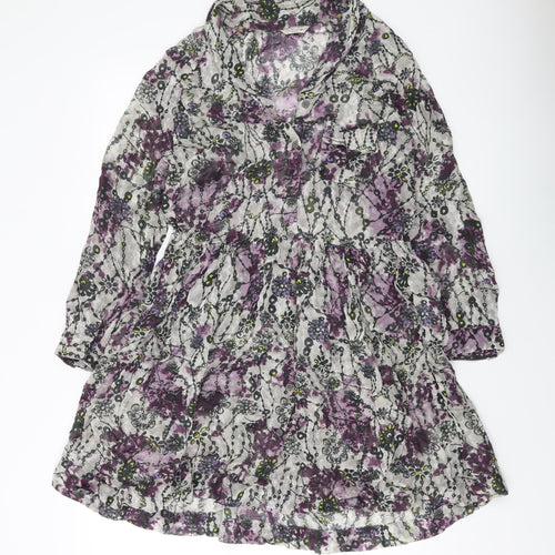 Indigo Womens Grey Floral Polyester A-Line Size 12 Collared Button