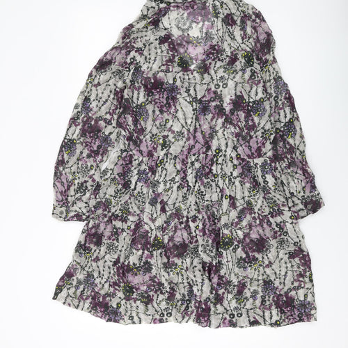 Indigo Womens Grey Floral Polyester A-Line Size 12 Collared Button