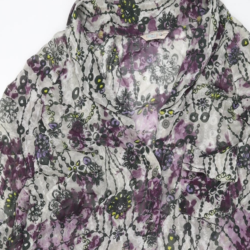 Indigo Womens Grey Floral Polyester A-Line Size 12 Collared Button