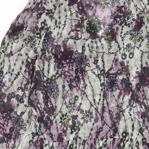 Indigo Womens Grey Floral Polyester A-Line Size 12 Collared Button