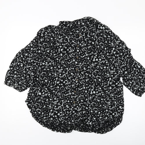 NEXT Womens Black Floral Viscose Basic Blouse Size 10 Collared