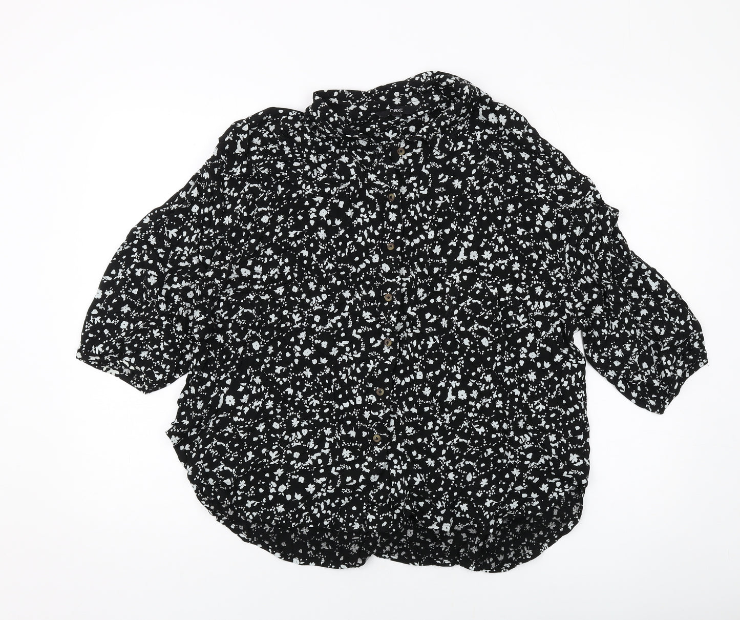 NEXT Womens Black Floral Viscose Basic Blouse Size 10 Collared