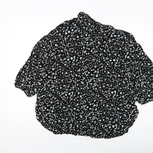 NEXT Womens Black Floral Viscose Basic Blouse Size 10 Collared