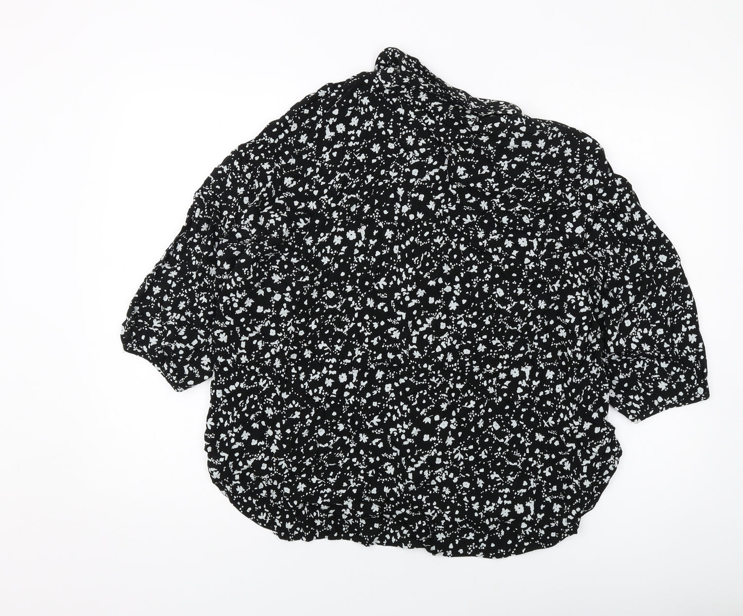 NEXT Womens Black Floral Viscose Basic Blouse Size 10 Collared