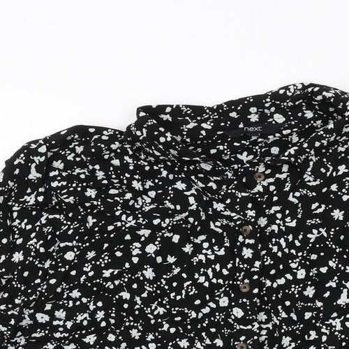 NEXT Womens Black Floral Viscose Basic Blouse Size 10 Collared