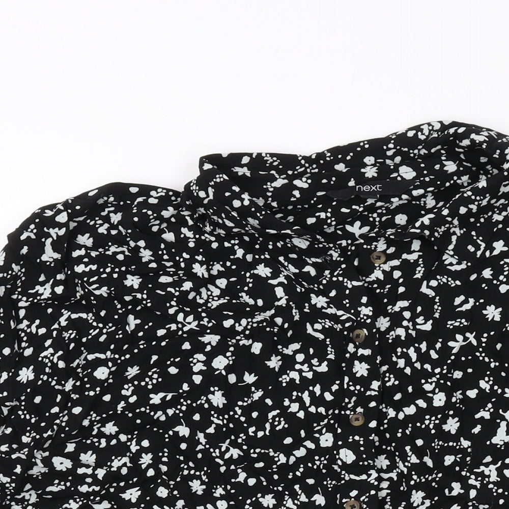 NEXT Womens Black Floral Viscose Basic Blouse Size 10 Collared