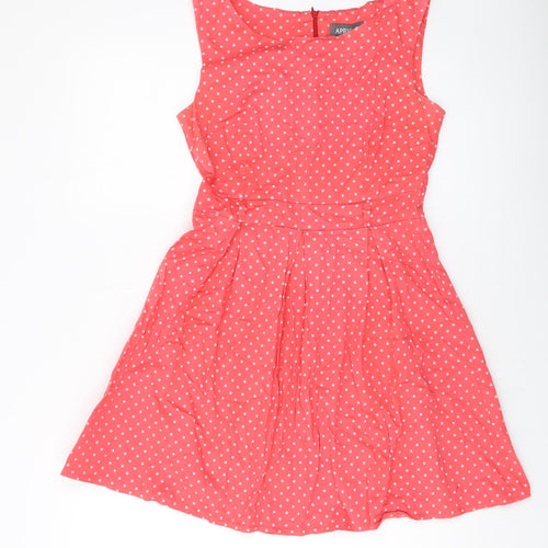Apricot Womens Pink Polka Dot Polyester A-Line Size 10 Round Neck Zip