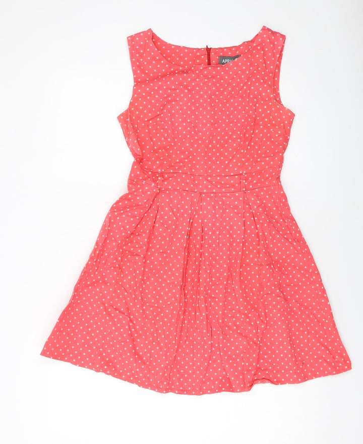 Apricot Womens Pink Polka Dot Polyester A-Line Size 10 Round Neck Zip