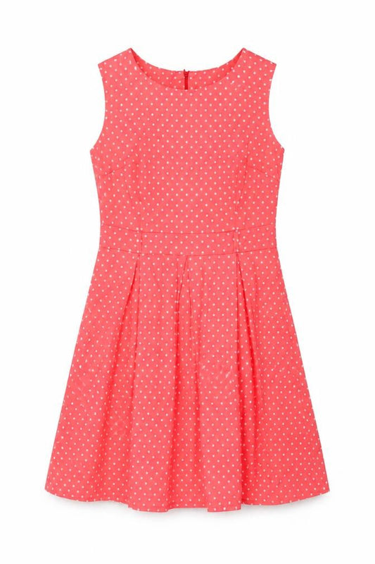 Front view of Apricot women’s pink polka dot polyester a-line, size UK 10, round neck zip