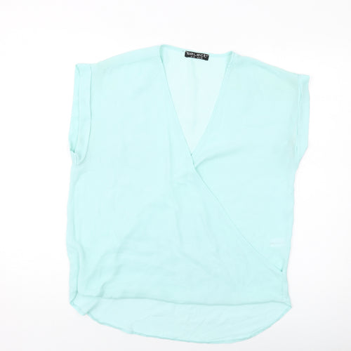 Selecxt Womens Blue Polyester Basic T-Shirt Size 12 V-Neck