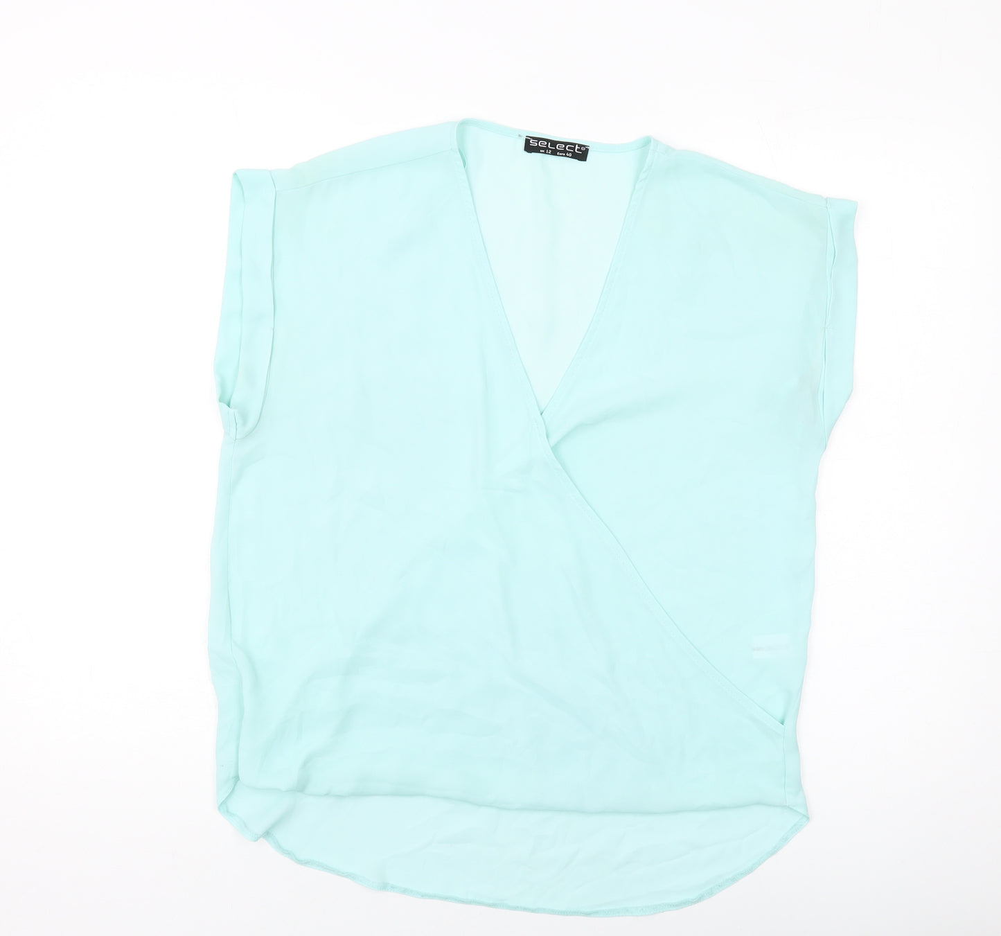 Selecxt Womens Blue Polyester Basic T-Shirt Size 12 V-Neck