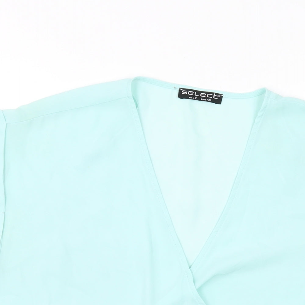 Selecxt Womens Blue Polyester Basic T-Shirt Size 12 V-Neck