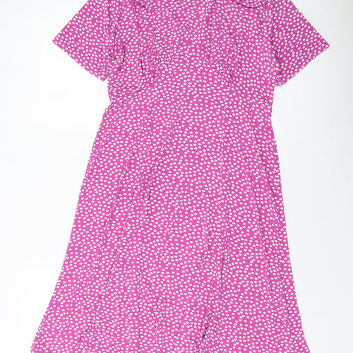 Amber Womens Purple Polka Dot Polyester A-Line Size 12 Round Neck Pullover