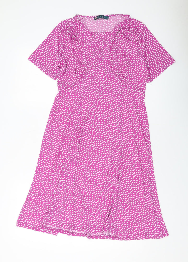 Amber Womens Purple Polka Dot Polyester A-Line Size 12 Round Neck Pullover