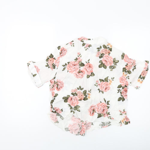 New Look Womens White Floral Viscose Basic Blouse Size 10 V-Neck