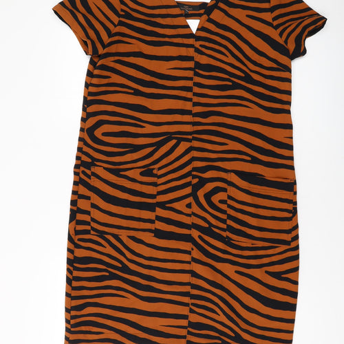 NEXT Womens Brown Animal Print Polyester Tank Dress Size 14 V-Neck Pullover