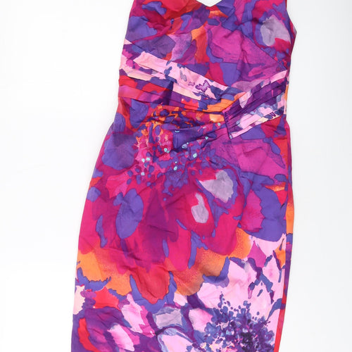 Coast Womens Multicoloured Geometric Cotton Sheath Size 10 V-Neck Zip