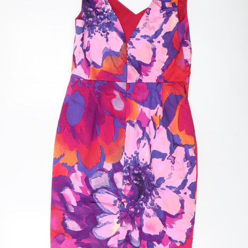 Coast Womens Multicoloured Geometric Cotton Sheath Size 10 V-Neck Zip